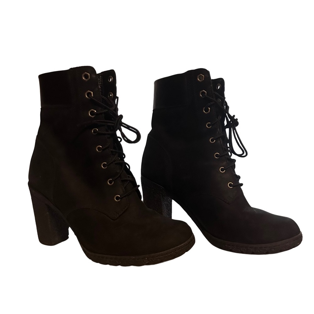 Like New Timberland Glancy 3” Womens 8432A001 Black Nubuck Heel Boots Shoes SZ-7